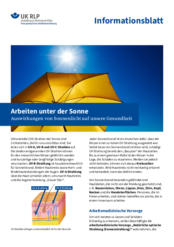 Titelblatt des Informationsblatts "Arbeiten unter der Sonne".