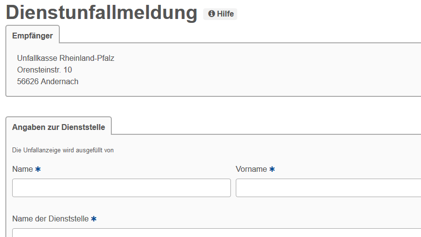 Vorschaubild des Formulars Dienstunfallmeldung