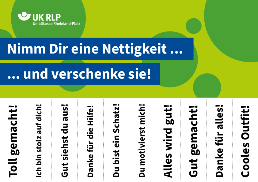 Aushang mit der Möglichkeit, 10 Nettigkeiten als kleine Zettel abzureißen.