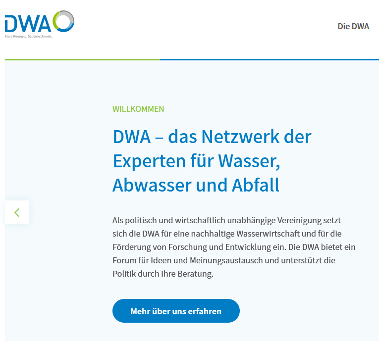 Screenshot der Internet-Startseite der DWA.