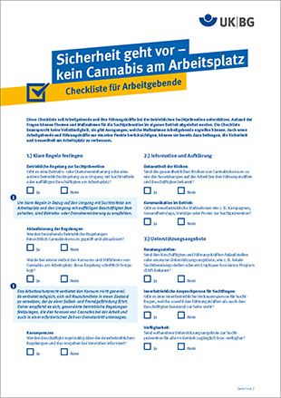 Vorschau der Checkliste der DGUV zum thema "Kein Cannabis am Arbeitsplatz"